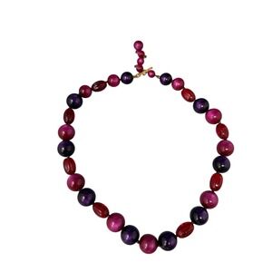 Marvella Vtg Beaded Necklace Pink Purple Red Lucite Moonglow Rhinestone Clasp